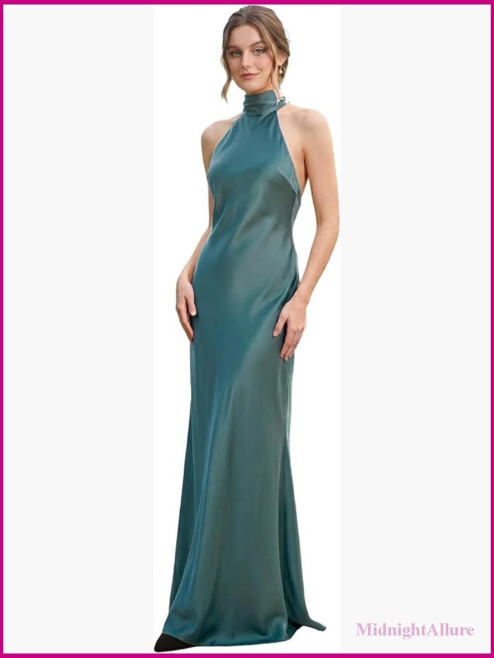 Satin Halter Dress High Neck Backless Formal Maxi Evening Gown